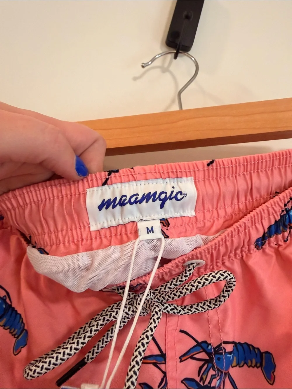 Men's Pink Lobster-Print Swim Trunks